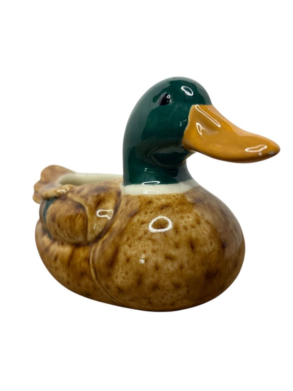 Vintage Ceramic Mallard Duck Planter Figurine Catchall Dish Glazed Pottery 6.5"